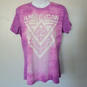 American Fighter Women's Large Pink Purple Short Sleeve T-shirt White Graphic